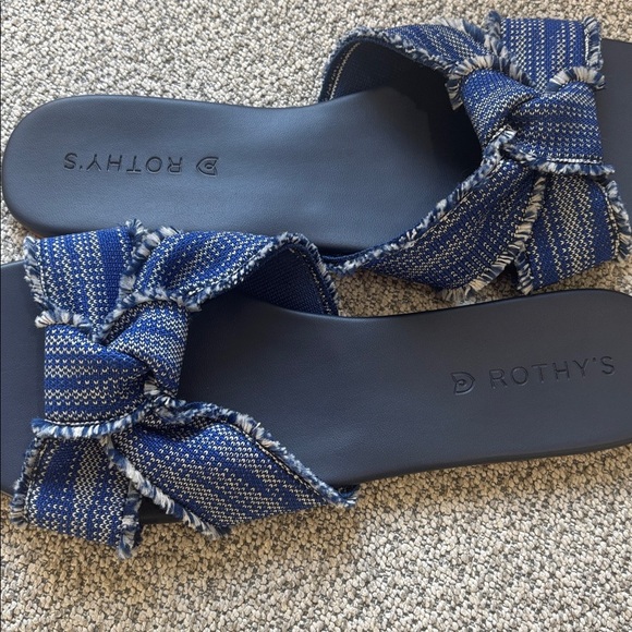 Rothys Sandals The Knot Denim Blue Frayed Slides indigo, $168 Sz 10.5 - Picture 5 of 5